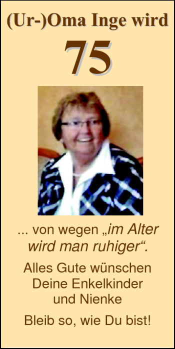 Glückwunschanzeige von Inge  von Nordwest-Zeitung