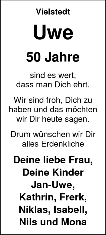 Glückwunschanzeige von Uwe  von Nordwest-Zeitung