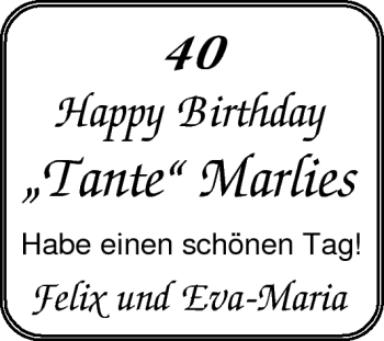 Glückwunschanzeige von Marlies  von Nordwest-Zeitung