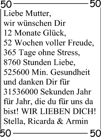 Glückwunschanzeige von Liebe Mutter von Nordwest-Zeitung