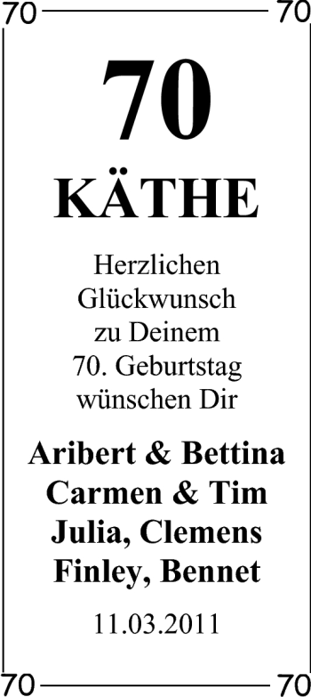 Glückwunschanzeige von Käthe  von Nordwest-Zeitung