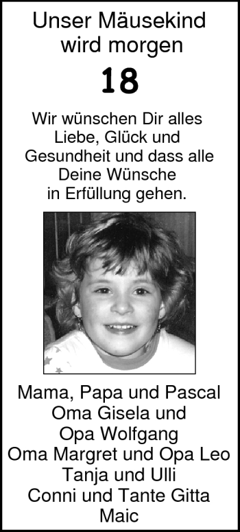 Glückwunschanzeige von Mäusekind  von Nordwest-Zeitung