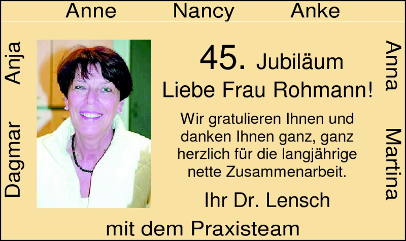 Anzeige für Ingrid Rohmann vom 01.04.2011 aus Nordwest-Zeitung