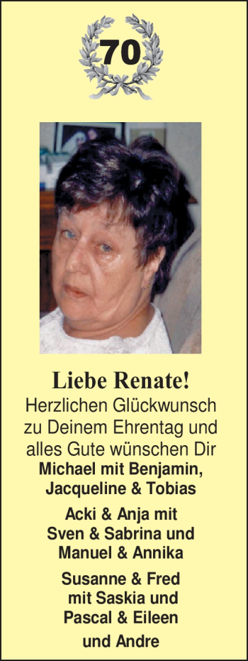 Glückwunschanzeige von Renate  von Nordwest-Zeitung