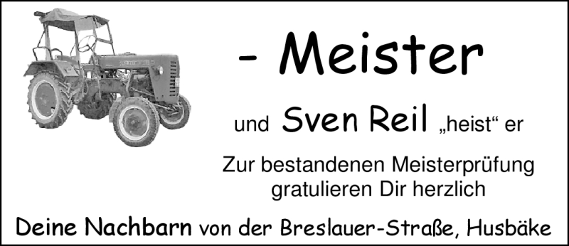 Anzeige für Sven Reil vom 01.08.2012 aus Nordwest-Zeitung