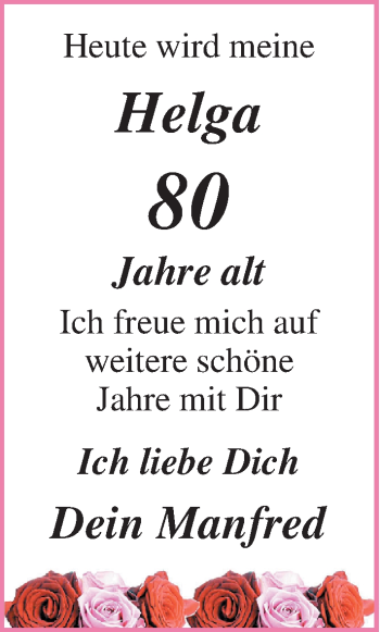 Glückwunschanzeige von Helga  von Nordwest-Zeitung