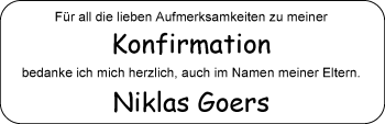 Glückwunschanzeige von Niklas Goers von Nordwest-Zeitung