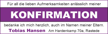 Glückwunschanzeige von Tobias Hansen von Nordwest-Zeitung