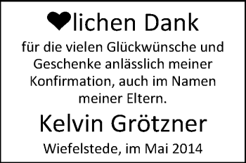 Glückwunschanzeige von Kelvin Grötzner von Nordwest-Zeitung