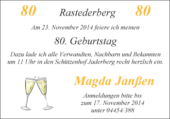 Glückwunschanzeige von Magda Janßen von Nordwest-Zeitung