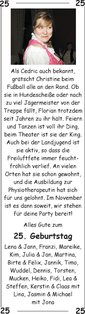 Glückwunschanzeige von Christine  von Nordwest-Zeitung