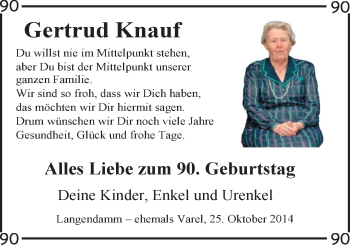 Glückwunschanzeige von Gertrud Knauf von Nordwest-Zeitung