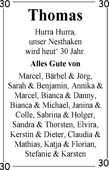 Glückwunschanzeige von Thomas  von Nordwest-Zeitung