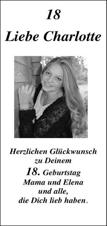 Glückwunschanzeige von Charlotte 18  von Nordwest-Zeitung