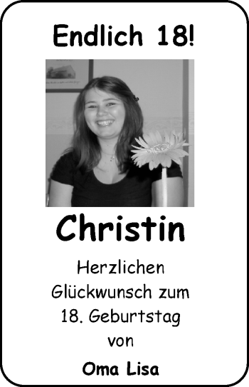 Glückwunschanzeige von Christin  von Nordwest-Zeitung