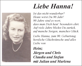 Glückwunschanzeige von Hanna  von Nordwest-Zeitung