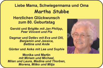 Glückwunschanzeige von Martha Stubbe von Nordwest-Zeitung