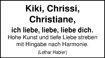 Glückwunschanzeige von Christiane Kiki, Chrissi von Nordwest-Zeitung
