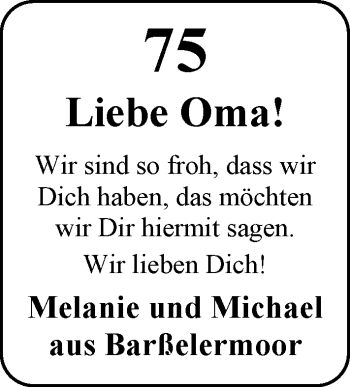 Glückwunschanzeige von Oma  von Nordwest-Zeitung