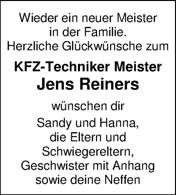 Glückwunschanzeige von Jens Reimers von Nordwest-Zeitung