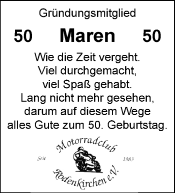 Glückwunschanzeige von Maren  von Nordwest-Zeitung