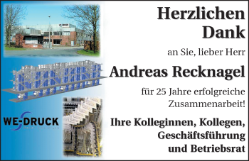 Glückwunschanzeige von Andreas Recknagel von Nordwest-Zeitung