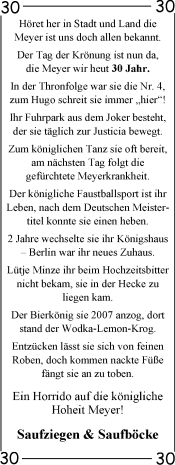 Glückwunschanzeige von Katrin Meyer von Nordwest-Zeitung