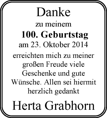 Glückwunschanzeige von Herta Grabhorn von Nordwest-Zeitung
