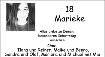 Glückwunschanzeige von Mareike  von Nordwest-Zeitung