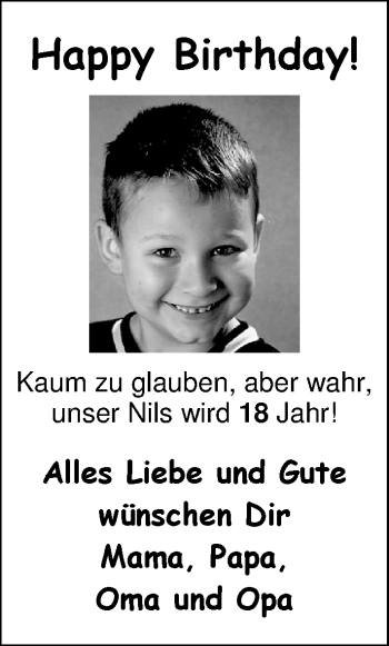 Glückwunschanzeige von Nils Munke von Nordwest-Zeitung