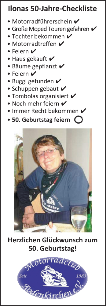 Glückwunschanzeige von Ilona  von Nordwest-Zeitung
