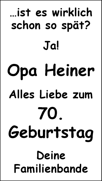 Glückwunschanzeige von Heiner  von Nordwest-Zeitung