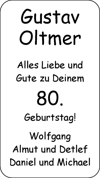 Glückwunschanzeige von Gustav Oltmaner von Nordwest-Zeitung