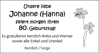Glückwunschanzeige von Johanne  von Nordwest-Zeitung