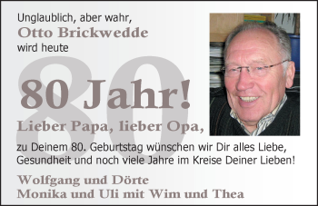 Glückwunschanzeige von Otto Brickwedde von Nordwest-Zeitung