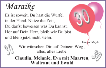 Glückwunschanzeige von Maraike Neuermann von Nordwest-Zeitung