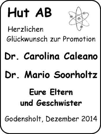 Glückwunschanzeige von Dr. Carolina Caleano, Dr. Mario Soorholtz  von Nordwest-Zeitung