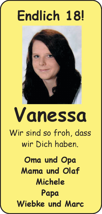 Glückwunschanzeige von Vanessa Murra von Nordwest-Zeitung