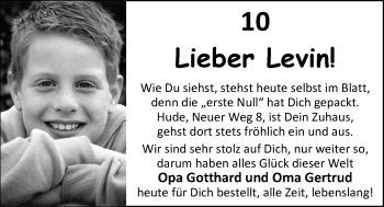 Glückwunschanzeige von Levin  von Nordwest-Zeitung