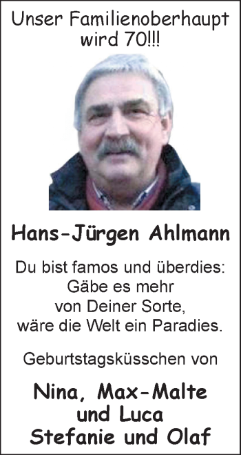 Glückwunschanzeige von Hans-Jürgen Ahlmann von Nordwest-Zeitung