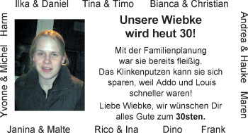 Glückwunschanzeige von Wiebke  von Nordwest-Zeitung