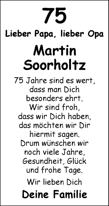 Glückwunschanzeige von Martin Soorholtz von Nordwest-Zeitung