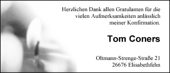 Glückwunschanzeige von Tom Coners von Nordwest-Zeitung