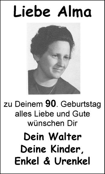 Glückwunschanzeige von Alma  von Nordwest-Zeitung