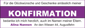 Glückwunschanzeige von Alina Nannen von Nordwest-Zeitung