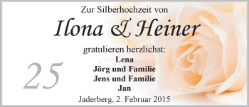 Glückwunschanzeige von Ilona und Heiner  von Nordwest-Zeitung