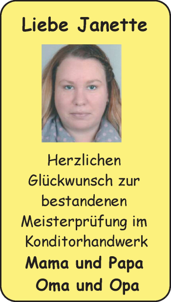 Glückwunschanzeige von Janette  von Nordwest-Zeitung