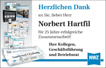 Glückwunschanzeige von Norbert Hartfil von Nordwest-Zeitung