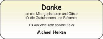 Glückwunschanzeige von Michael Heiken von Nordwest-Zeitung