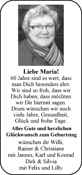 Glückwunschanzeige von Maria  von Nordwest-Zeitung